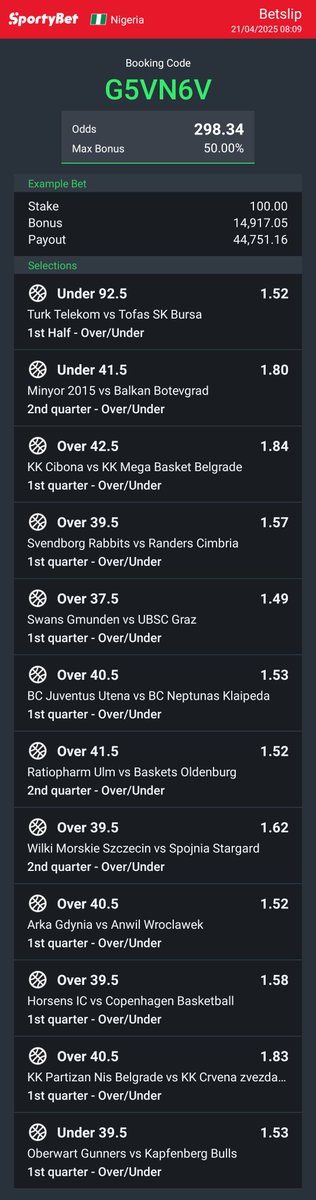 Happy Easter Monday 
G5VN6V 200+ odds
Make we see your edit