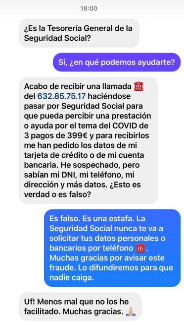 info_TGSS's tweet photo. ☠️Alerta de #fraude
Nunca facilites tus datos personales o bancarios si recibes una llamada de alguien que te los pida a cambio de ayudas o prestaciones económicas de la Seguridad Social.
☠️Alerta de #fraude https://t.co/rlwWDzziG7