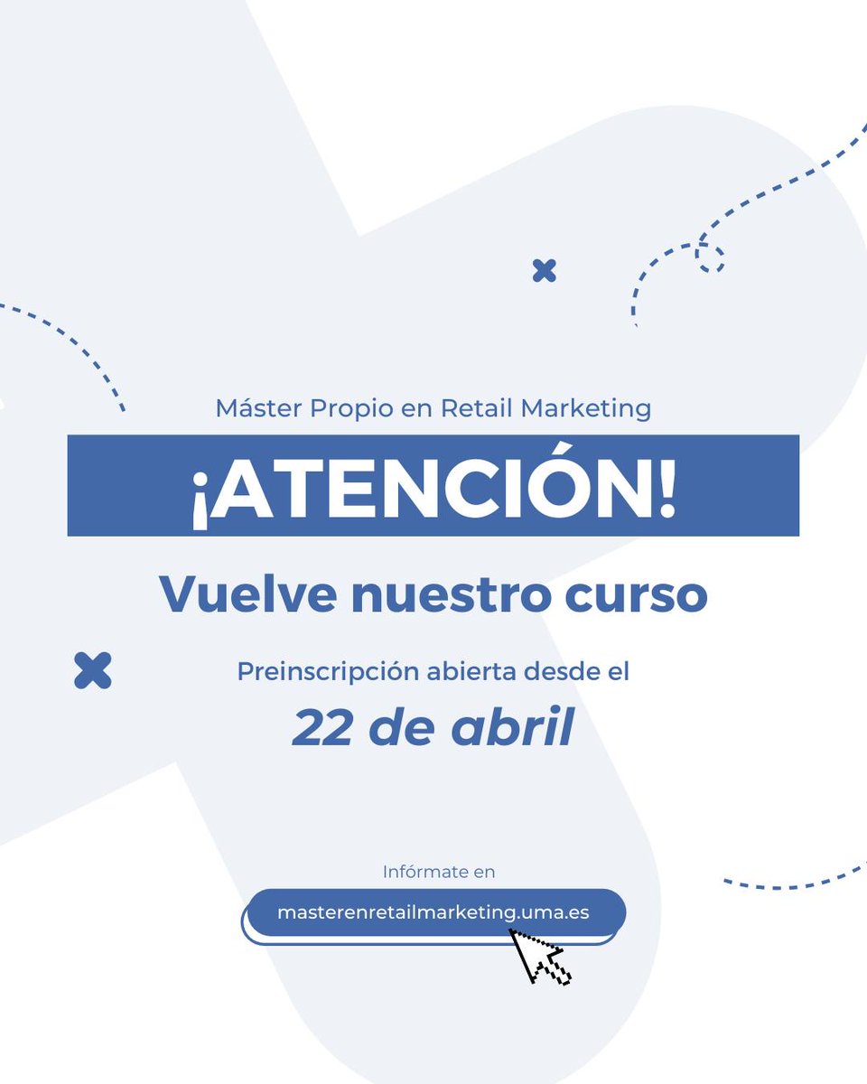 Grado Marketing (@grado_marketing) on Twitter photo uieres emprender?
🚀 Vuelve el único Máster en Retail Marketing de Andalucía, premiado por la AER 🏆
💻 Presencial o virtual 📅 Preinscripción: 22 abril 🔗 Plazas limitadas
👉 masterenretailmarketing.uma.es
<a href="/RetailMktUma/">Máster en Retail Marketing (UMA)</a> uieres emprender?
🚀 Vuelve el único Máster en Retail Marketing de Andalucía, premiado por la AER 🏆
💻 Presencial o virtual 📅 Preinscripción: 22 abril 🔗 Plazas limitadas
👉 masterenretailmarketing.uma.es
<a href="/RetailMktUma/">Máster en Retail Marketing (UMA)</a>