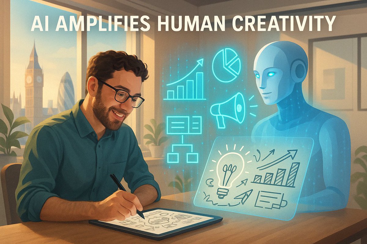 🤖✨ AI Amplifies Human Creativity: The Ultimate Partnership in 2025 🎨
 
 AI isn't replacing creatives in 2025 — it's SUPERCHARGING them! 🚀🇬🇧
 
 The most innovative UK agencies aren't choosing between human or artificial intelligence. They're mastering the perfect BLEND of