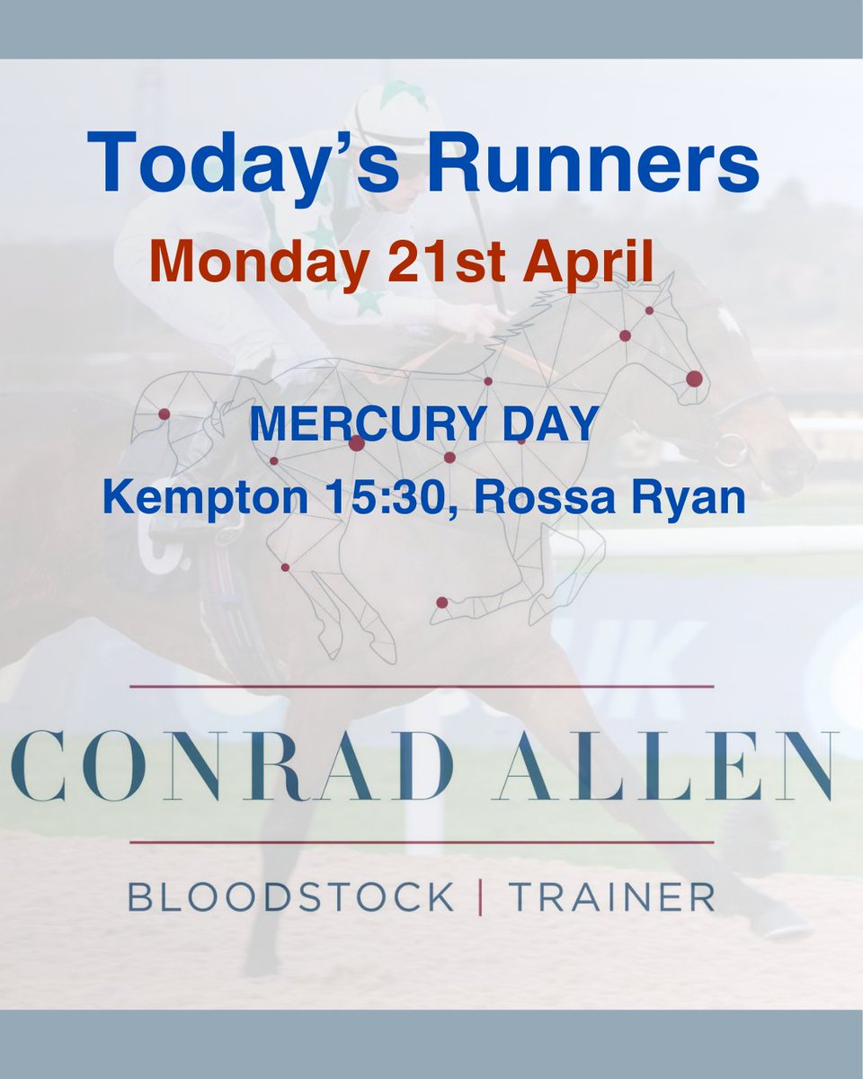 Back on the AW today, at <a href="/kemptonparkrace/">Kempton Park Racecourse</a> 

🐎
<a href="/shadowfax500/">Conrad Allen</a> 
<a href="/Rossaryan15/">Rossa Ryan</a>