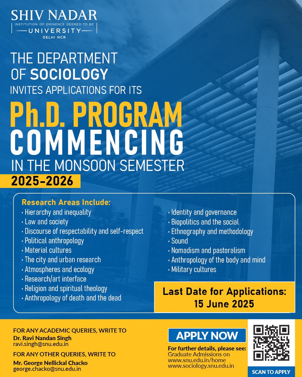 pc_saidalavi's tweet image. Interested in doing a Sociological study of labor, religion, caste? Please apply to Shiv Nadar University's competitive, funded PhD program and work with me. Please feel free to reach out to me at saidalavi.pc@snu.edu.in