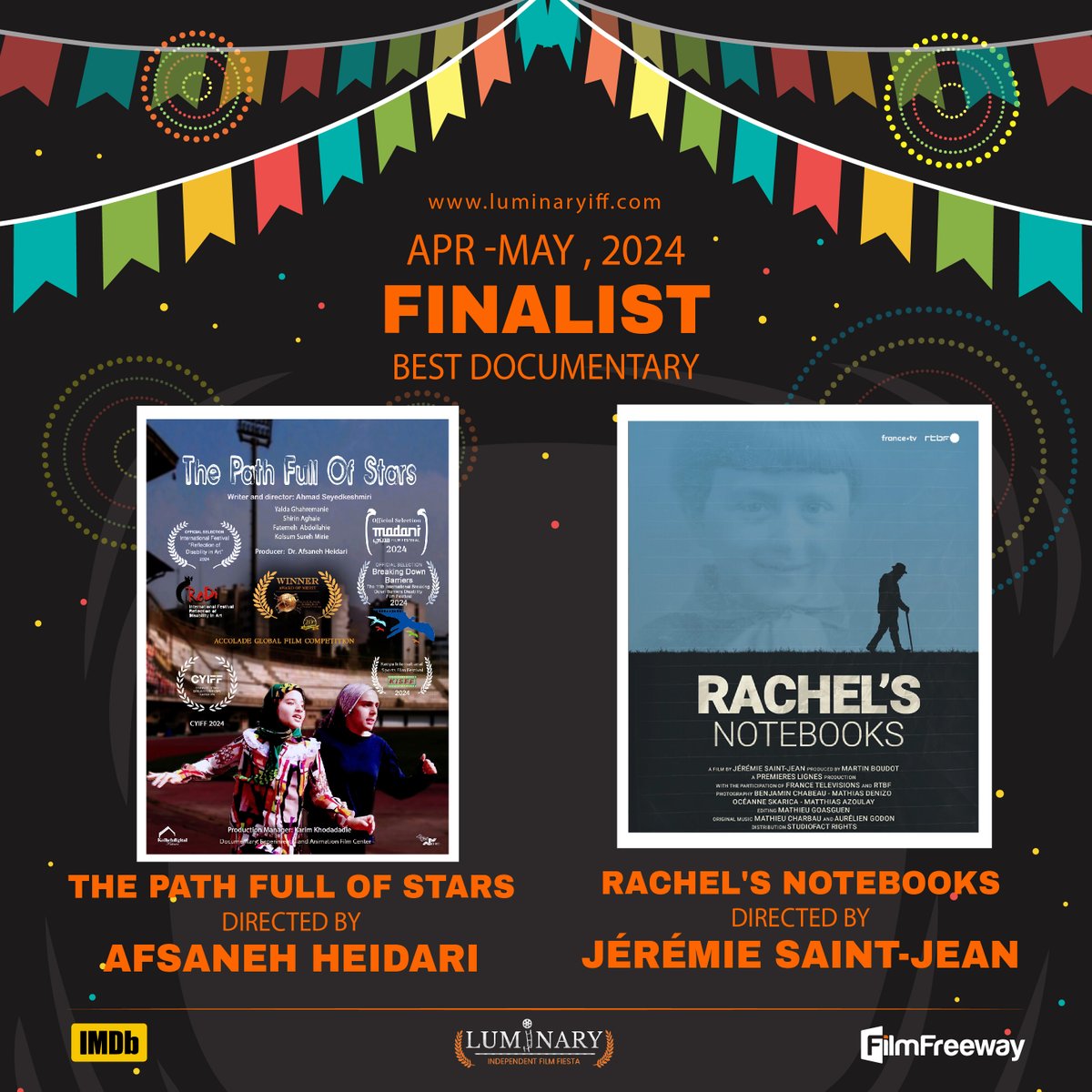 Here's our finalists list in the "Best Documentary" category! Check it out!

#BestDocumentary #MovieCategory #Cinema #Directors #Paris #FilmFestival