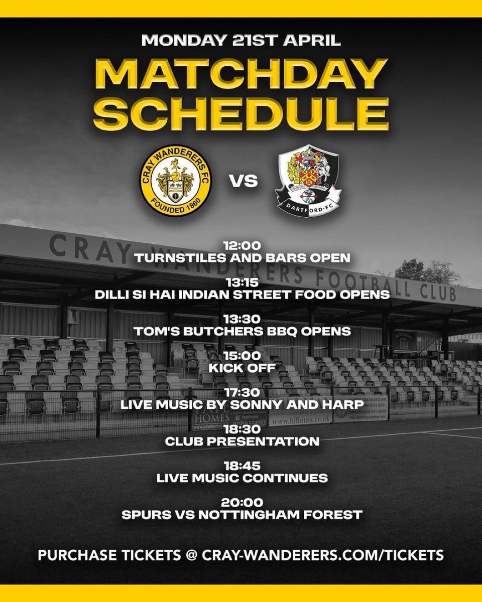 Gary Hillman (@cwfcchairman) on Twitter photo MATCHDAY ! Itβs the big one <a href="/OfficialWands/">Cray Wanderers FC</a> v <a href="/dartfordfc/">Dartford FC</a> 3pm ko and last home game of this historical first season at FP - Record crowd expected so please buy your tickets online and arrive early MATCHDAY ! Itβs the big one <a href="/OfficialWands/">Cray Wanderers FC</a> v <a href="/dartfordfc/">Dartford FC</a> 3pm ko and last home game of this historical first season at FP - Record crowd expected so please buy your tickets online and arrive early