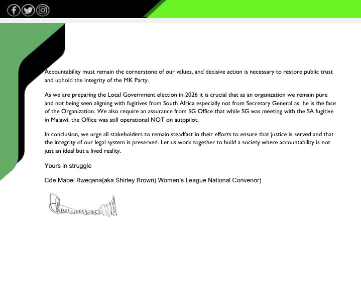 ApostleDeza's tweet photo. MK Party Women’s League Calls For Floyd To Face Disciplinary Proceedings‼️‼️‼️

“We further urge the organization to conduct a thorough investigation into this matter and consider preferring disciplinary charges against Mr. Shivambu.

As Secretary of the MK Party, Mr. Shivambu's actions have caused significant damage to the MK brand and brought the organization into disrepute. By engaging with an individual accused of such grave crimes, including rape, Mr.
Shivambu's conduct contradicts the principles of transparency, justice, and accountability that our party stands for.”

Commander Mary Phadi is immediately available to serve as The Secretary General while Floyd is processed. We Stand With The MK Party Women’s League During These Difficult Trying Times!😭😭😭🙌🏾