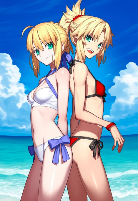 水着アルトリア&モードレッド (Artoria Pendragon &amp; Mordred)  #FGO #ブリテン親子 