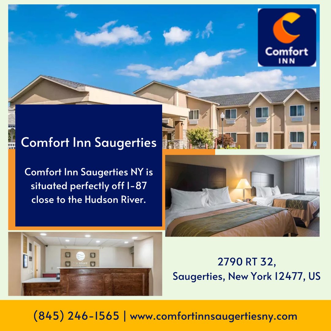 NyComfort's tweet photo. Comfort Inn Saugerties, perfectly located off I-87, is the ideal stop for those visiting the beautiful Hudson River area. Enjoy comfortable stays and great amenities.
📞(845) 246-1565
🔗https://t.co/Das3kAJ0JE
#ComfortInn #HudsonStay #SaugertiesNY #NewYorkHotels #ConvenientStay https://t.co/MoaIh9KUJV