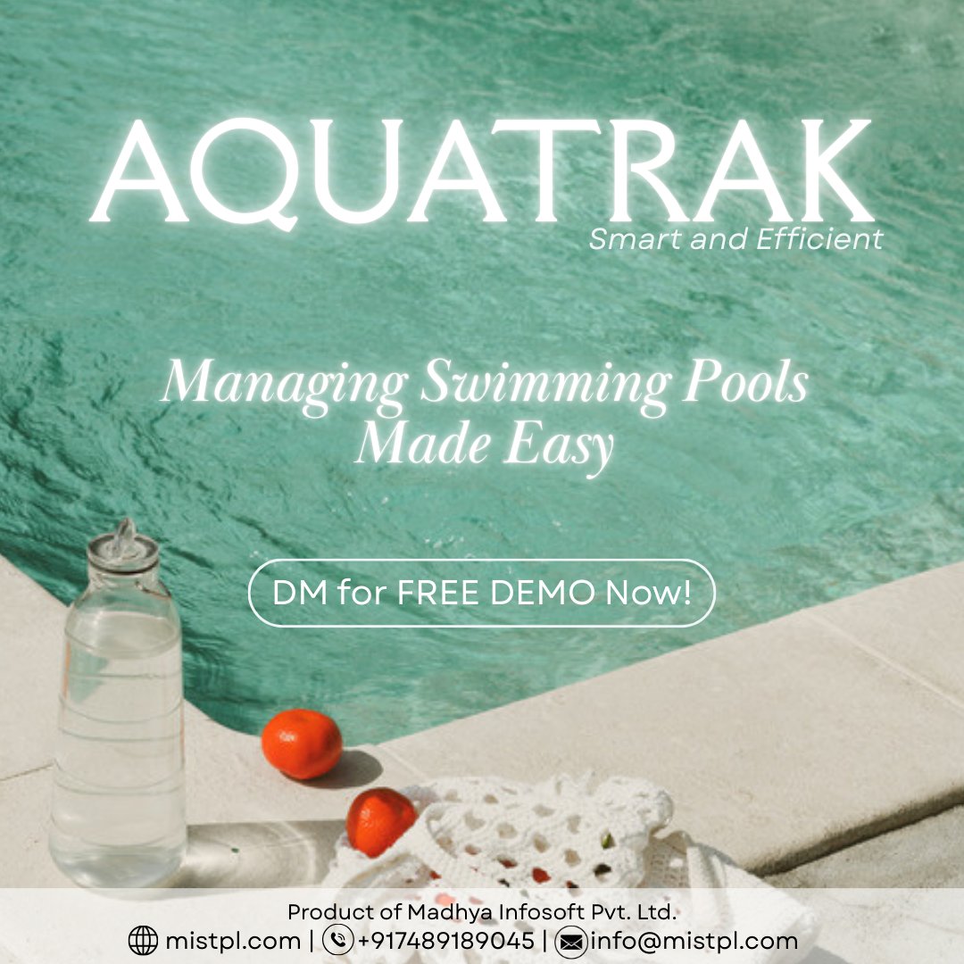 madhyainfosoft's tweet photo. AquaTrak – An Efficient Software Solution to Manage Your Swimming Pools!
 Upgrade your pool management today! DM for a FREE Demo today!  Or contact +917489189045   📧info@mistpl.com 

#AquaTrak #PoolManagement #SmartSolutions #TechForPools #PoolAutomation #poolmanagementsoftware https://t.co/TrctvnV8mO