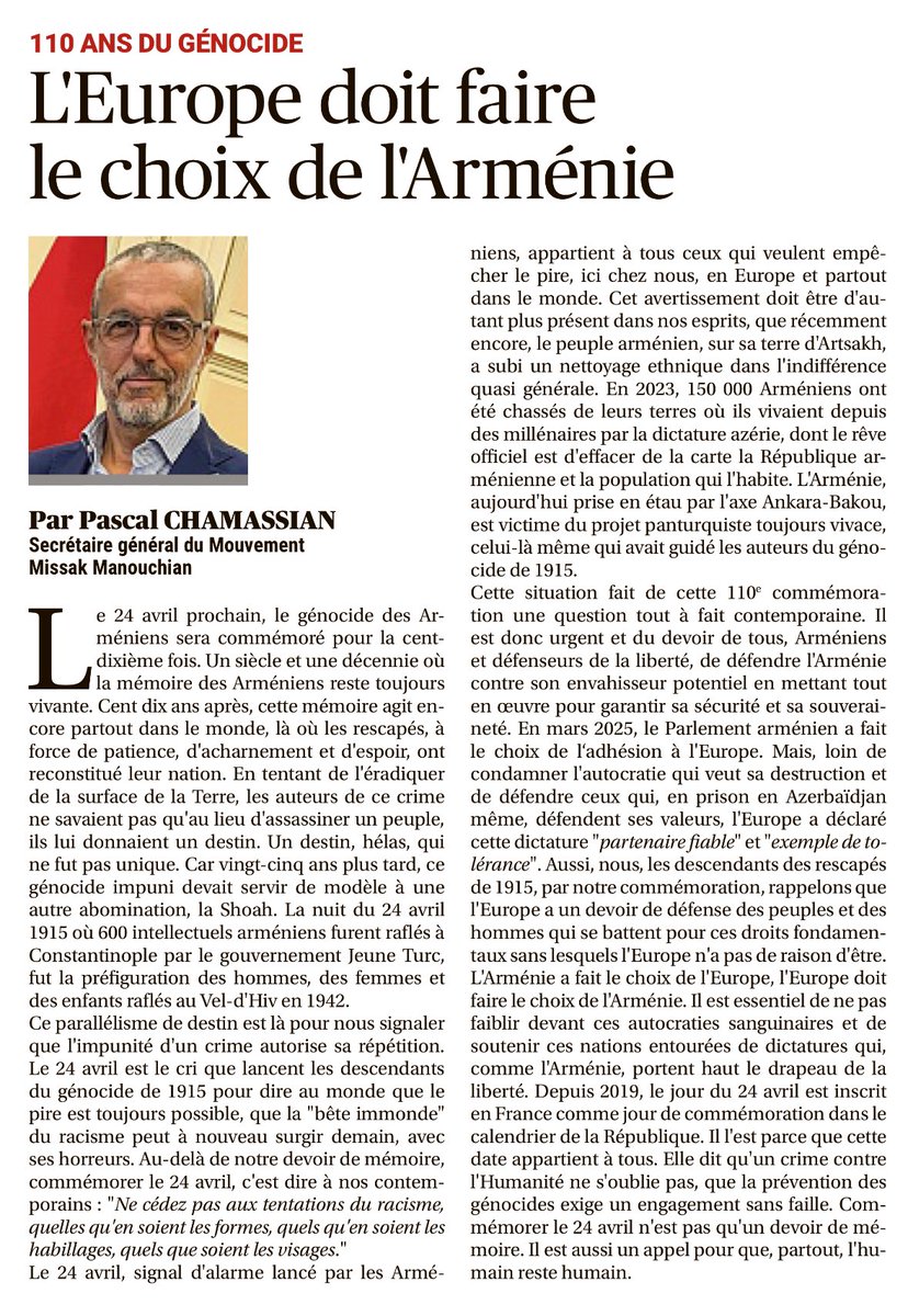 Chamassian Pascal (@pchamassian) on Twitter photo 110 ans après ..
Merci à <a href="/laprovence/">La Provence</a> pour la parution de cette tribune dans son édition du 20 avril
#armenian #genocide #NeverForget 110 ans après ..
Merci à <a href="/laprovence/">La Provence</a> pour la parution de cette tribune dans son édition du 20 avril
#armenian #genocide #NeverForget