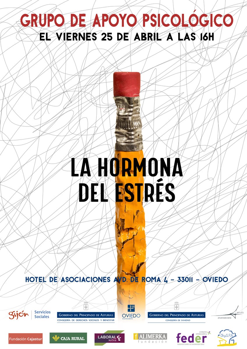 El viernes, 25 de abril de 16:00h a 18:00h tendrá lugar el Grupo de Apoyo “La hormona del estrés”.
¡No re lo pierdas!