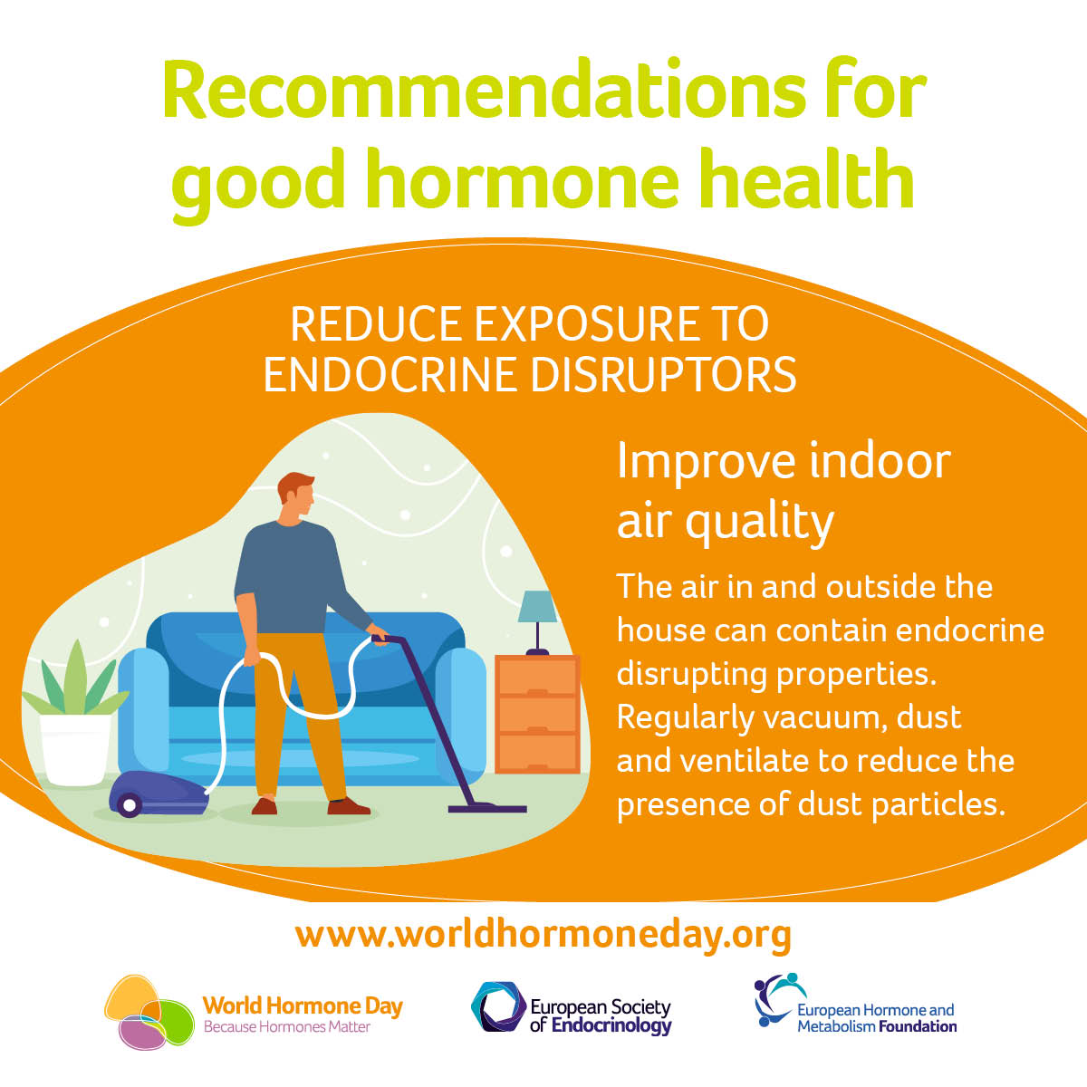 3 days to go until World Hormone Day!

To count us down, we’re sharing the 10 Recommendations for Good Hormone Health.

Today we’ve got another one to help prevent endocrine disruptors… improve indoor air quality 🏡

#BecauseHormonesMatter #WorldHormoneDay