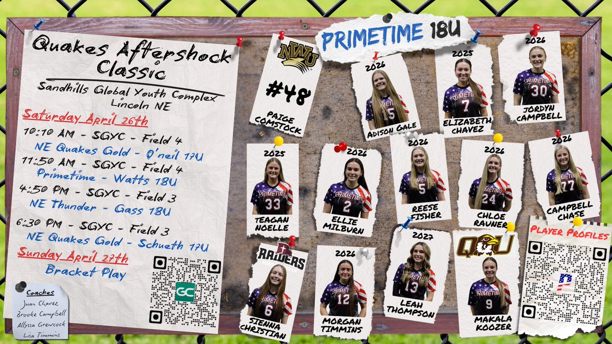 Primetime07_'s tweet image. Schedule for the @TopGunEvents Quakes Aftershock Classic this weekend at the new @SandhillsYC.
#GoPrimetime