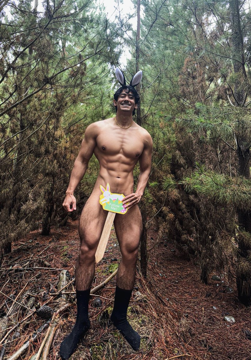 Naked in the forest with just my bunny ears..Happy filthy Easter 🐣