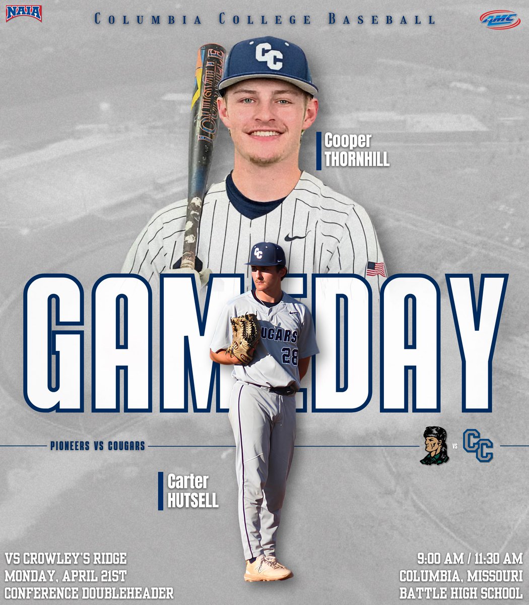 Columbia College Baseball (@cougpen) on Twitter photo GAMEDAY!
Cougs look to win the series against the Pioneers in the last regular season doubleheader of the year! #rollcougs 
⏰9:00/11:30
📍Battle High School, Columbia, Missouri GAMEDAY!
Cougs look to win the series against the Pioneers in the last regular season doubleheader of the year! #rollcougs 
⏰9:00/11:30
📍Battle High School, Columbia, Missouri