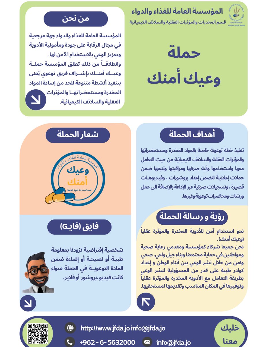 Jordan_FDA's tweet photo. الحملة التوعوية للحد من إساءة استخدام الأدوية المهدئة والنفسية والمخدرة الموصوفة لبعض الحالات المرضية "وعيك أمنك" https://t.co/phxru4sgym