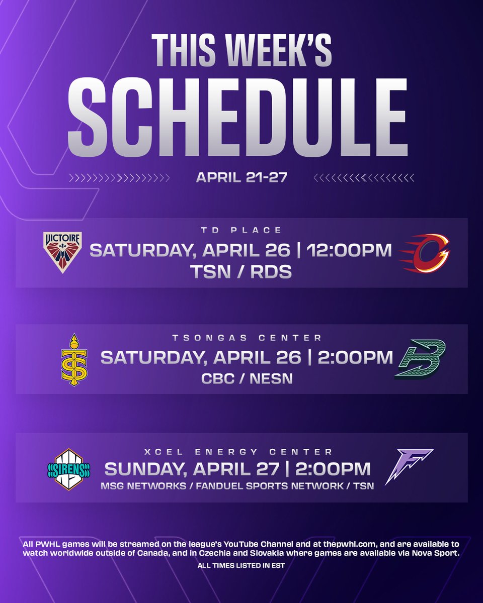 WE’RE BACK THIS WEEK 🗣️

📺 Tune in with our broadcast partners, the PWHL Youtube channel, or thepwhl.com
➡️ thepwhl.com/en/where-to-wa…