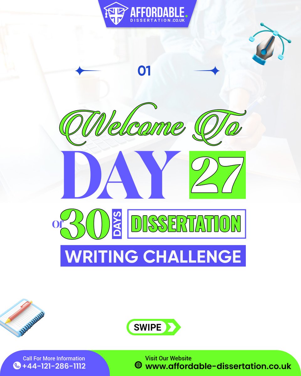 AffDissertation's tweet image. Day 27 Of 30 Days Dissertation Writing Challenge
Almost There! Day 27 — Consistency Is Your Superpower.
📝 What’s Helping You Stay On Track?
Inspire Others In The Comments!
#Ukdissertation #Ukdissertations #Ukdissertationhelp #Ukdissertationwriting