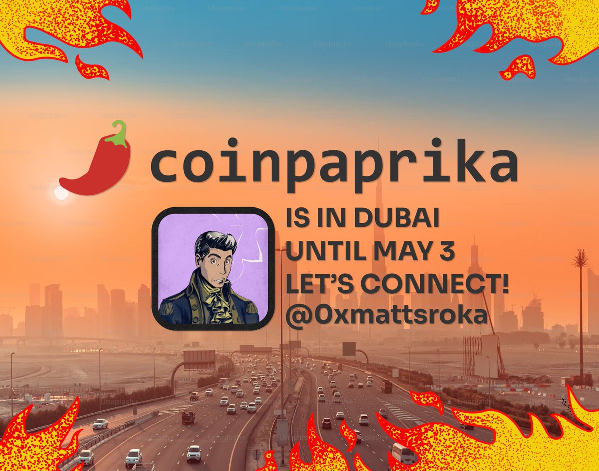 coinpaprika's tweet photo. From today @coinpaprika is in #Dubai 🌶️

One of our team members is here right now until May 3!
We are open to meeting new friends 👋

DM us: @0xmattsroka — Let’s Connect! https://t.co/wQIM4qFN1q