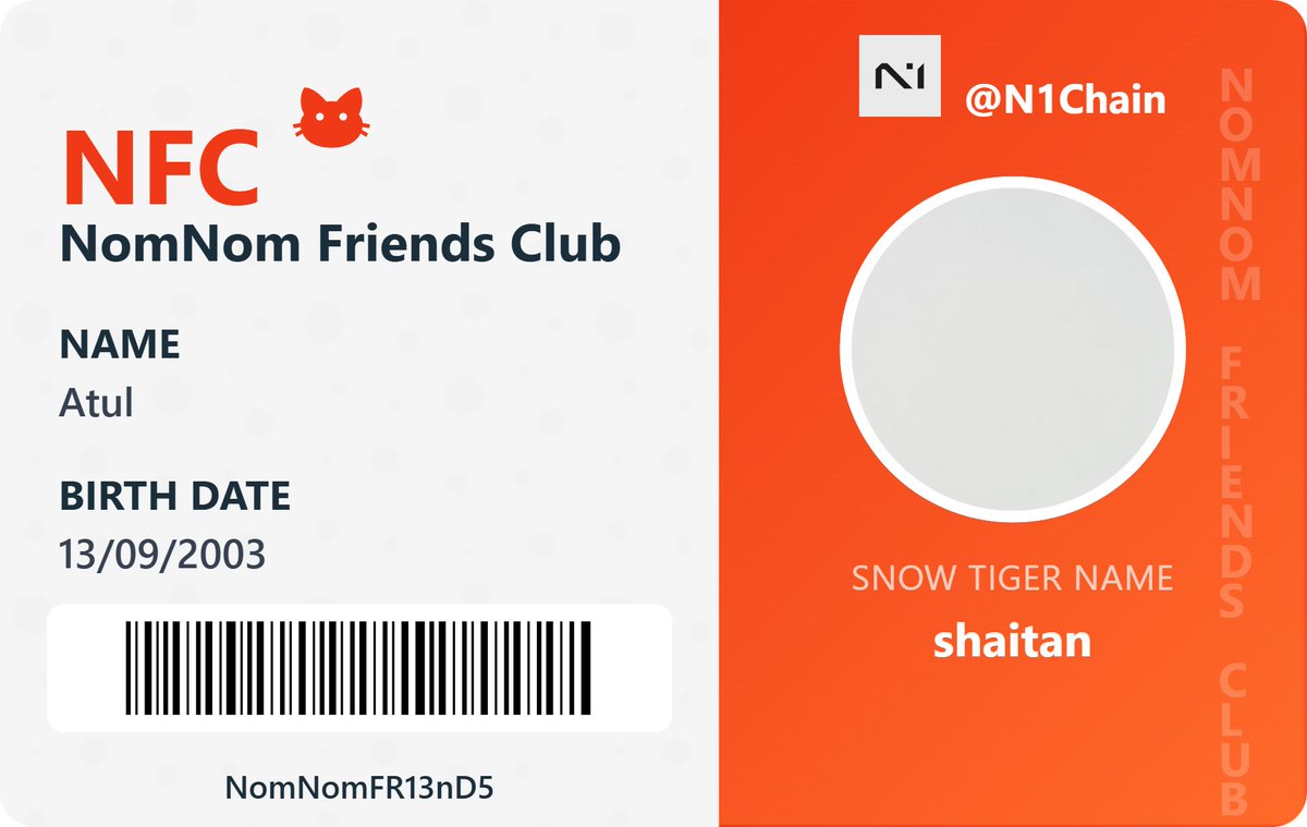 Atul09436454's tweet photo. I genrated my nomnom id card on @N1Chain thanks @NomNom_N1    
 @JulesXBT  
@AliciaYL0 
@0xNarb https://t.co/zIrOICgFct