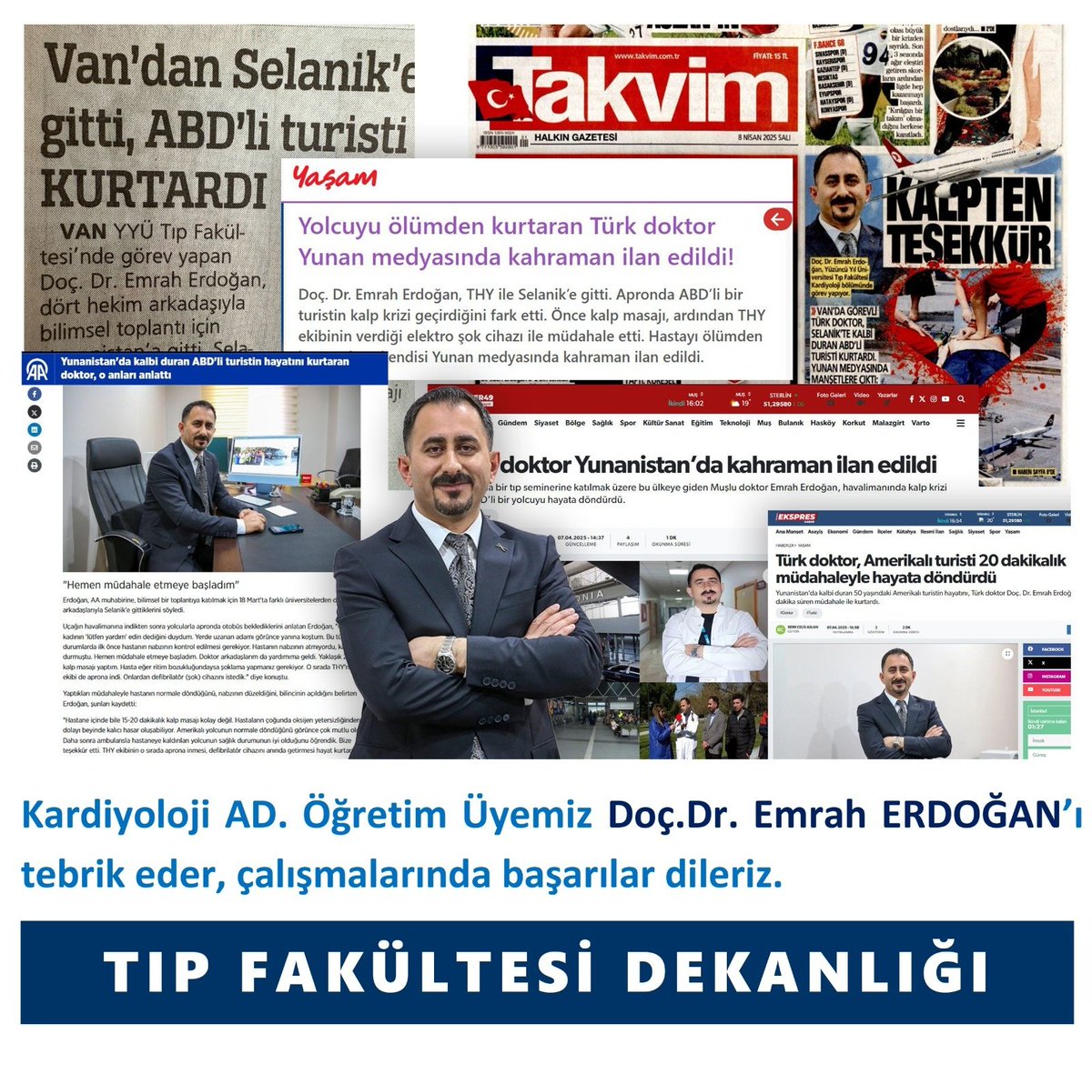 Kardiyoloji AD. Öğretim Üyemiz <a href="/emraherdoganmd/">Doç. Dr. Emrah Erdoğan</a> ’ı tebrik eder, çalışmalarında başarılar dileriz.
<a href="/yyutipfakultesi/">Van Yüzüncü Yıl Üniversitesi Tıp Fakültesi</a> 
TIP FAKÜLTESİ DEKANLIĞI