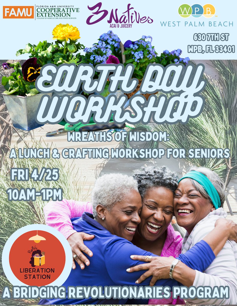 FAMU Cooperative Extension Program (@famuext) on Twitter photo 🌍 Earth Day Workshop (April 25)
Celebrate #EarthDay with FAMU Extension–WPB! Join us for Wreaths of Wisdom: a senior lunch & craft workshop 🌸
🗓️ 4/25 | ⏰ 10AM–1PM
📍 630 7th St, WPB
Free lunch by <a href="/3Natives/">Will spaulding</a>
#FAMUExtension #WPBEvents #SeniorWellness 🌍 Earth Day Workshop (April 25)
Celebrate #EarthDay with FAMU Extension–WPB! Join us for Wreaths of Wisdom: a senior lunch & craft workshop 🌸
🗓️ 4/25 | ⏰ 10AM–1PM
📍 630 7th St, WPB
Free lunch by <a href="/3Natives/">Will spaulding</a>
#FAMUExtension #WPBEvents #SeniorWellness