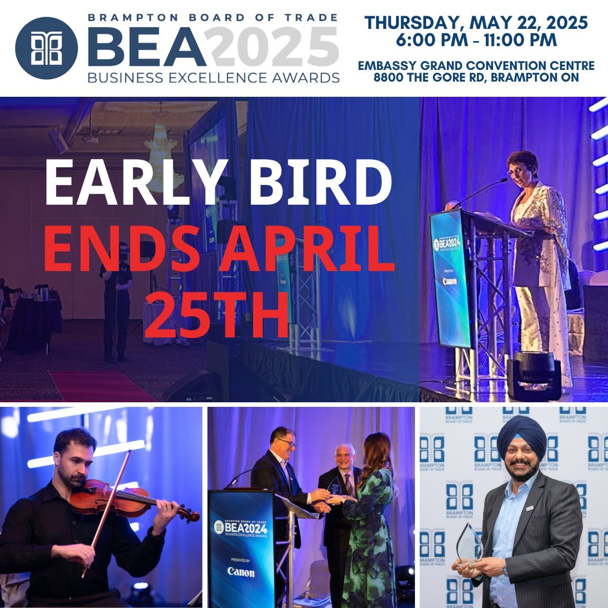 🎉 Last Chance for Early Bird Pricing! 🎉

Don't miss your opportunity to celebrate Brampton’s brightest businesses at the 2025 Business Excellence Awards—Early bird tickets end April 25! 🐦

🎟️ Don’t wait—grab your early bird tickets before April 25:
👉 buff.ly/VC29Jkd