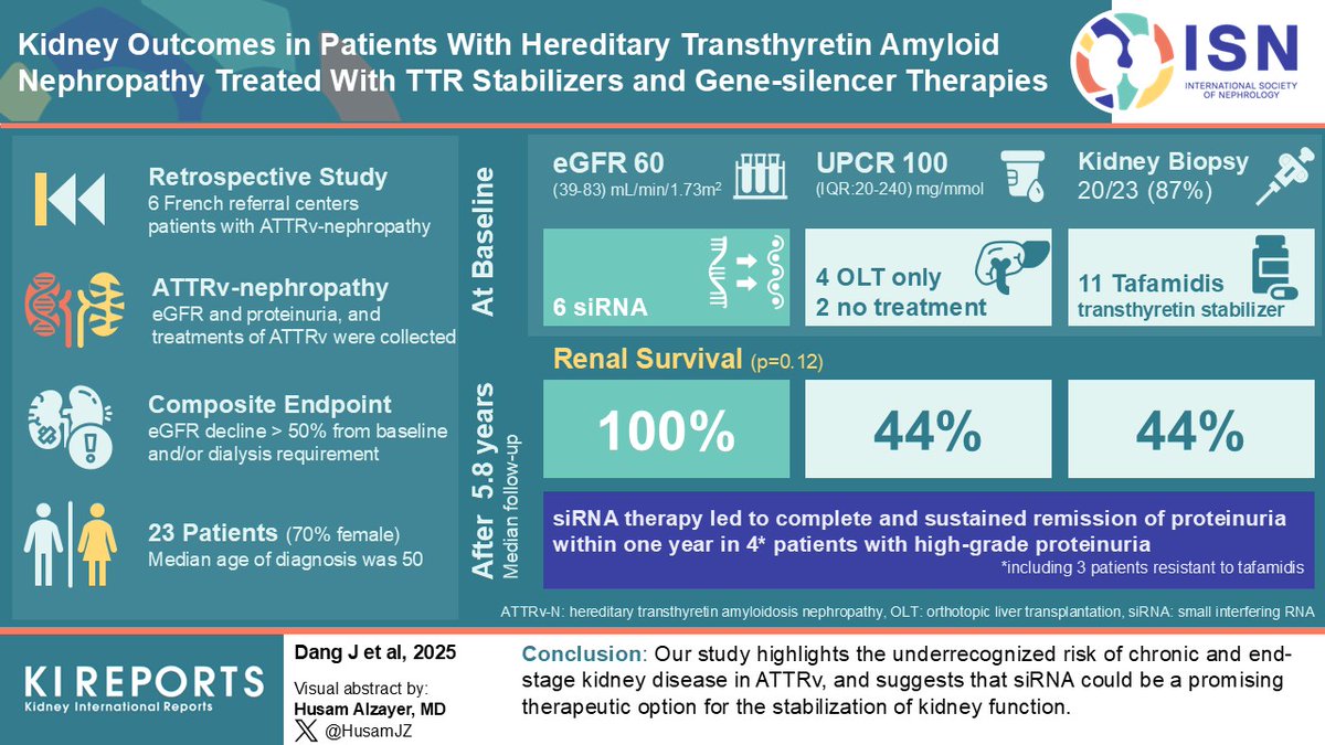 KIReports (@kireports) on Twitter photo Kidney Outcomes in Patients With Hereditary #Transthyretin #Amyloid Nephropathy Treated With Transthyretin #Stabilizers And Gene-Silencer Therapies
#VisualAbstract by <a href="/Husamjz/">Husam Alzayer</a>
kireports.org/article/S2468-… Kidney Outcomes in Patients With Hereditary #Transthyretin #Amyloid Nephropathy Treated With Transthyretin #Stabilizers And Gene-Silencer Therapies
#VisualAbstract by <a href="/Husamjz/">Husam Alzayer</a>
kireports.org/article/S2468-…