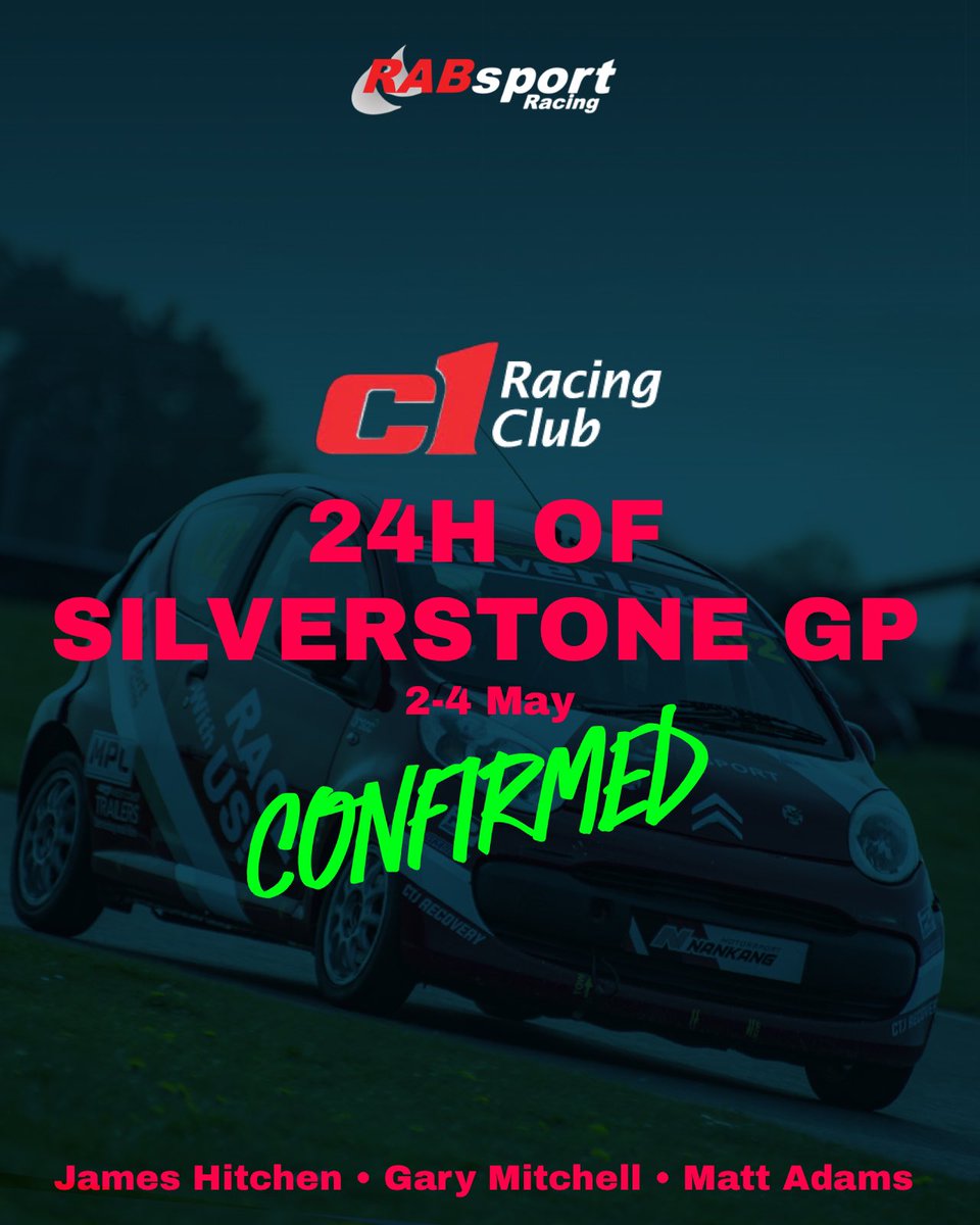 ‼️ IT’S OFFICIAL! 

We are very excited to confirm our entry into the 24 Hours of <a href="/SilverstoneUK/">Silverstone</a> Silverlake C1 Racing Series event on the 2-4 May! 🥳

#RABSport • <a href="/GalaPerformance/">Gala Performance</a> • <a href="/GalaTentUK/">Gala Tent UK</a> • #C1Racing • #Racing