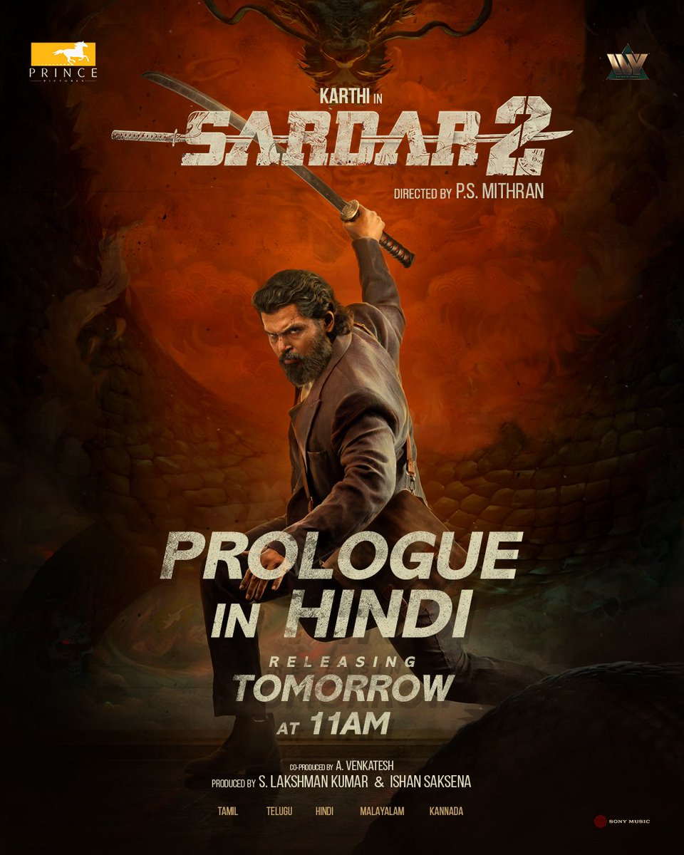 Prince Pictures (@prince_pictures) on Twitter photo The agent returns and how!!
#Sardar2 - Hindi Prologue releasing tomorrow at 11AM!
<a href="/Karthi_Offl/">Karthi</a> <a href="/Prince_Pictures/">Prince Pictures</a> <a href="/ivyofficial2023/">Ivy Entertainment Offical</a> <a href="/Psmithran/">PS Mithran</a> <a href="/iam_SJSuryah/">S J Suryah</a> <a href="/lakku76/">S Lakshman kumar</a> <a href="/venkatavmedia/">Venkatesh</a> <a href="/RajaS_official/">Raja Subramanian</a> <a href="/B4UMotionPics/">B4U Motion Pictures</a> <a href="/MalavikaM_/">Malavika Mohanan</a> <a href="/AshikaRanganath/">Ashika Ranganath</a> <a href="/rajishavijayan/">Rajisha Vijayan</a> <a href="/iYogiBabu/">Yogi Babu</a> <a href="/SamCSmusic/">𝐒𝐀𝐌 𝐂 𝐒</a> The agent returns and how!!
#Sardar2 - Hindi Prologue releasing tomorrow at 11AM!
<a href="/Karthi_Offl/">Karthi</a> <a href="/Prince_Pictures/">Prince Pictures</a> <a href="/ivyofficial2023/">Ivy Entertainment Offical</a> <a href="/Psmithran/">PS Mithran</a> <a href="/iam_SJSuryah/">S J Suryah</a> <a href="/lakku76/">S Lakshman kumar</a> <a href="/venkatavmedia/">Venkatesh</a> <a href="/RajaS_official/">Raja Subramanian</a> <a href="/B4UMotionPics/">B4U Motion Pictures</a> <a href="/MalavikaM_/">Malavika Mohanan</a> <a href="/AshikaRanganath/">Ashika Ranganath</a> <a href="/rajishavijayan/">Rajisha Vijayan</a> <a href="/iYogiBabu/">Yogi Babu</a> <a href="/SamCSmusic/">𝐒𝐀𝐌 𝐂 𝐒</a>
