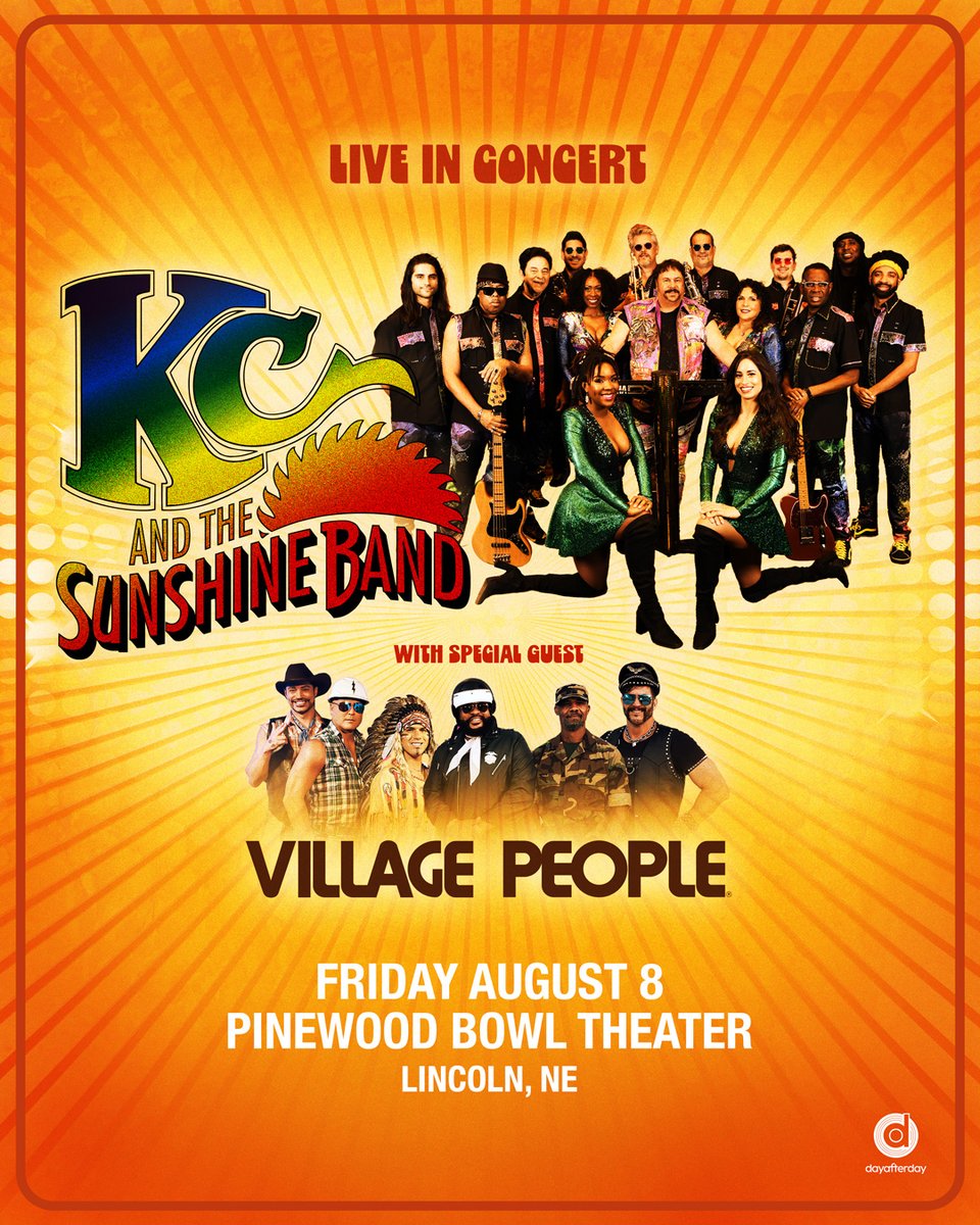 JUST ANNOUNCED: KC and the Sunshine Band with special guest Village People at Pinewood Bowl Theater Friday, August 8. dub.sh/kcpwbtix

🎫 Presale tickets 4.24 @ 10AM
🎫 General on sale 4.25 @ 10AM