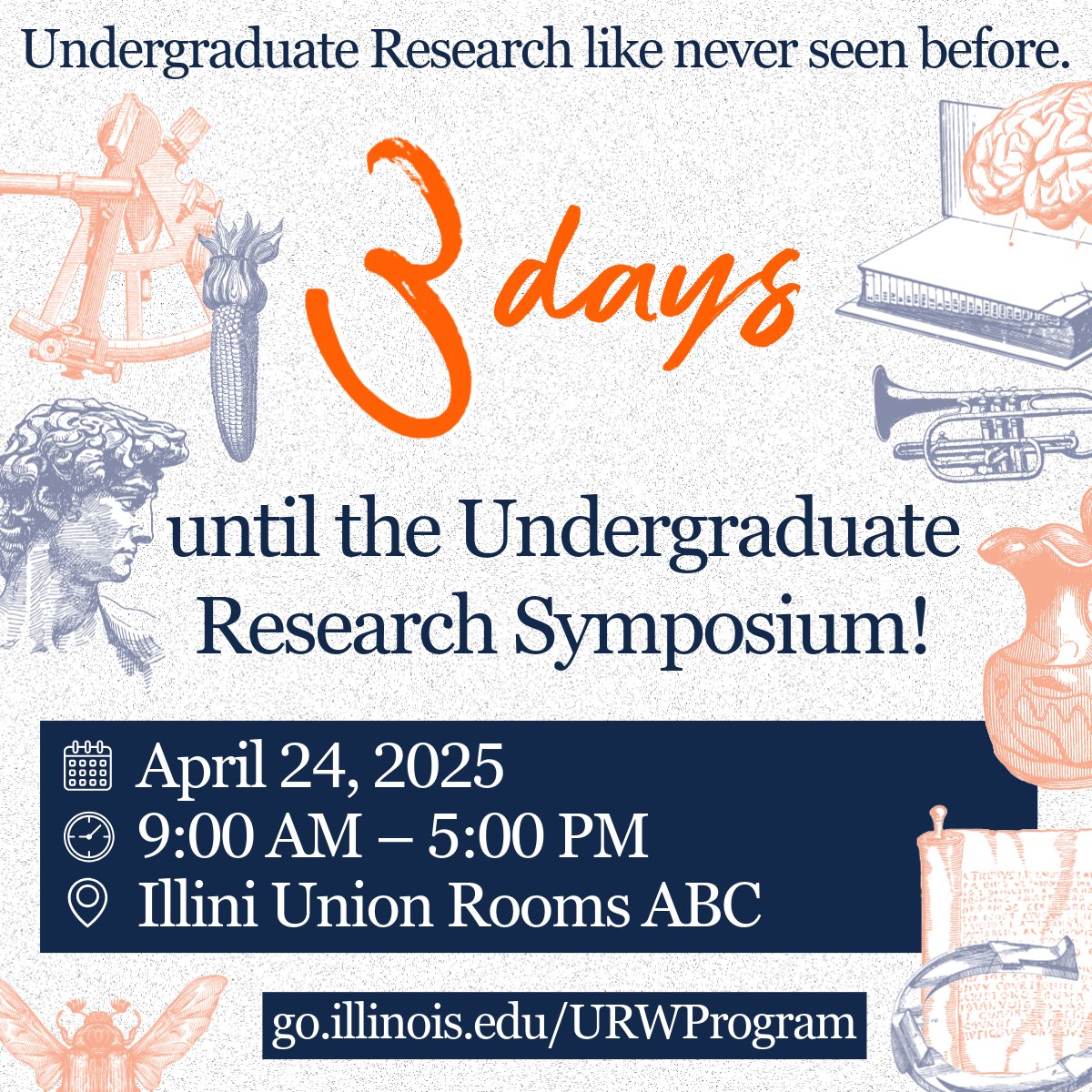 🤩 Visit the Undergraduate Research Symposium to learn about undergraduate research at Illinois, support student researchers, and see their hard work come to life in research form!

⭐ For more information, visit go.illinois.edu/URWProgram

#URS2025 #UndergraduateResearchWeek2025