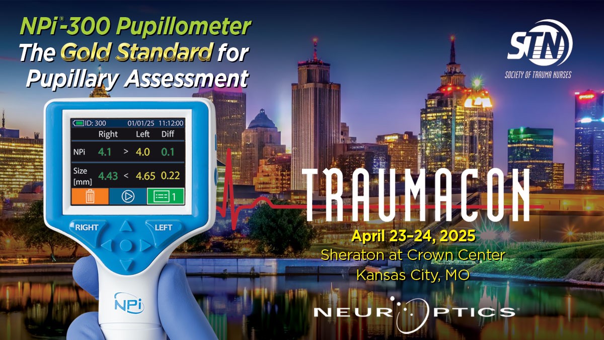 Visit NeurOptics Booth #94 at TraumaCon to learn more about #NPi #Pupillometry and how it can improve the triage and assessment of trauma patients.

#TraumaCon2025 #neurocriticalcare #criticalcare #neurology #neurosciencepatientcare.