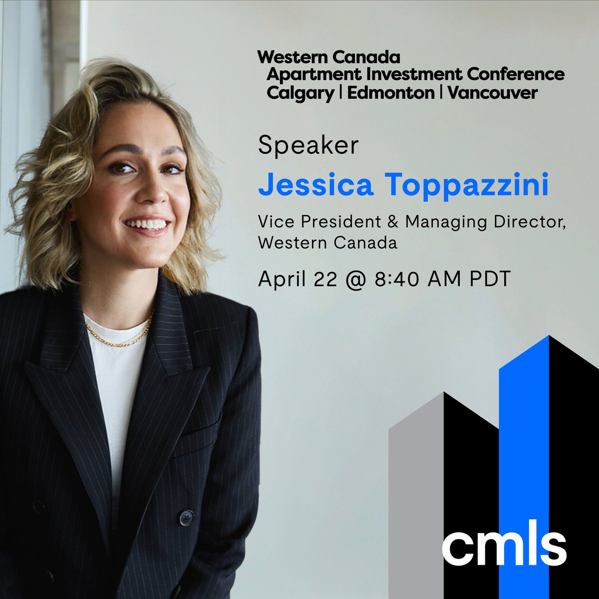 CMLS is pleased to announce that Jessica Toppazzini, Vice President &amp; Managing Director, Western Canada, will be speaking at the 2025 Western Canada Apartment Investment Conference. Be sure to catch Jessica then!

#CMLS #realestate #CRE #CanadianRealEstateForums #WCAIC