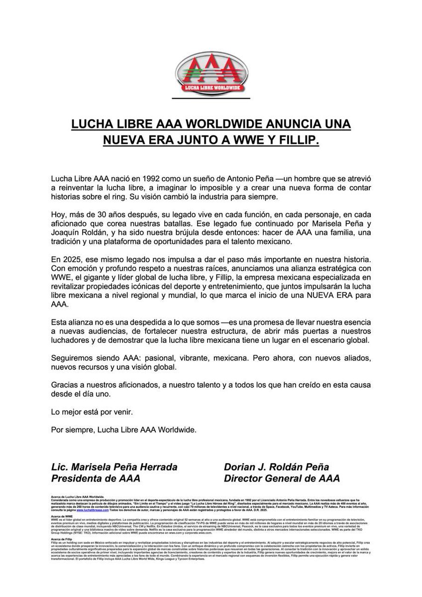 Por siempre, <a href="/luchalibreaaa/">Lucha Libre AAA Worldwide</a>

<a href="/WWE/">WWE</a> @Fillipmx