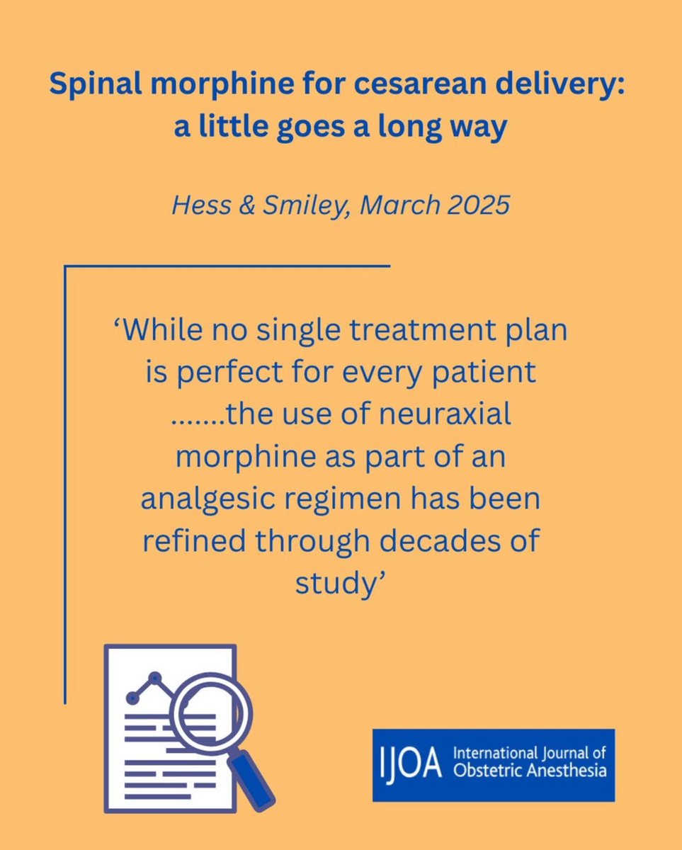 International Journal of Obstetric Anesthesia (@ijoa_journal) on Twitter photo Editorial: Spinal morphine for cesarean delivery: a little goes a long way
<a href="/PhiliphessMD/">Philip Hess</a>
#ObAnaes #ObAnes
Full paper: doi.org/10.1016/j.ijoa… Editorial: Spinal morphine for cesarean delivery: a little goes a long way
<a href="/PhiliphessMD/">Philip Hess</a>
#ObAnaes #ObAnes
Full paper: doi.org/10.1016/j.ijoa…