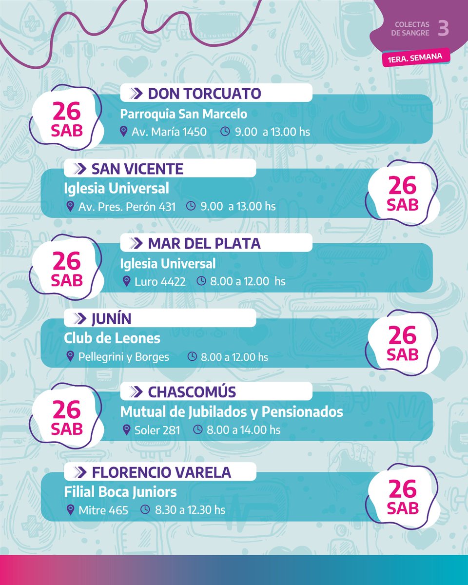🗓️ Esta semana tenemos la agenda cargada de colectas de sangre.