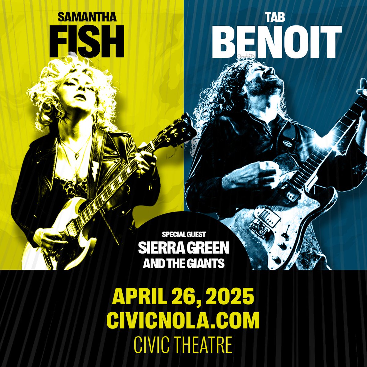 On April 26, @samanthafishmusic and @tabbenoitofficial will bring their world-class blues to @civicnola after Jazz Fest. These legends have earned their place at the top of the genre - get ready for a night of pure excellence. Joined by special guest Sierra Green And The Giants