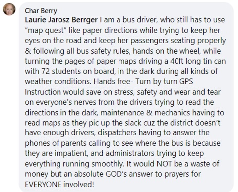 Keith Corso (@keithcorso1) on Twitter photo "It would NOT be a waste of money but an absolute GOD's answer to prayers for EVERYONE involved!"
One of our team members came across this thread in their local parent Facebook group, where a bus driver shared their reaction to the district’s decision to purchase BusRight. "It would NOT be a waste of money but an absolute GOD's answer to prayers for EVERYONE involved!"
One of our team members came across this thread in their local parent Facebook group, where a bus driver shared their reaction to the district’s decision to purchase BusRight.