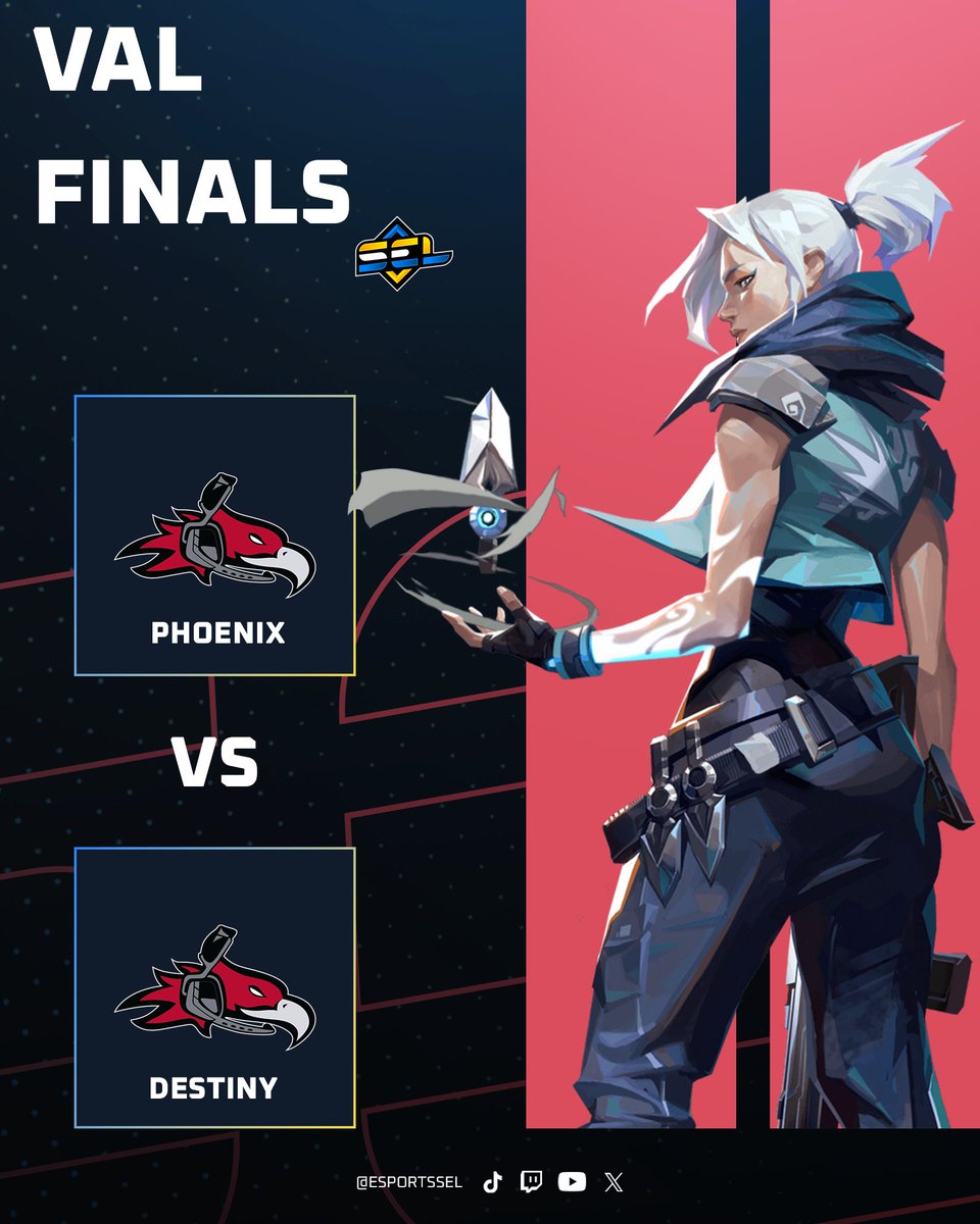 IT'S THE FINAL COUNTDOWNNN 🎸🎶
Join us tonight (yes tonight) at 6CST for SEASON 5 VALORANT FINALS!

twitch.tv/esportssel

🔹<a href="/CUeSports21/">Cumberland University Esports</a> Phoenix vs Destiny
🎙️<a href="/Infernos1s/">Infernosis</a> &amp; <a href="/Pick_Mik/">Dallas (Mik) Freeman</a>
