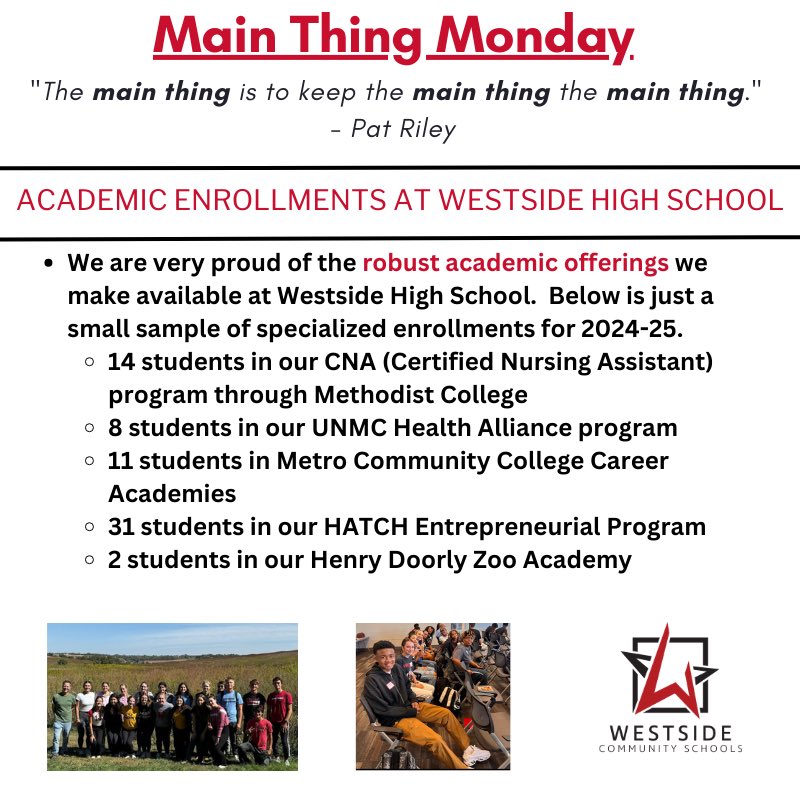 It’s another “Main Thing Monday” and we are proud to share some of the specialized courses we are fortunate to offer at Westside.  We have something for everybody thanks to numerous great partnerships and staff!