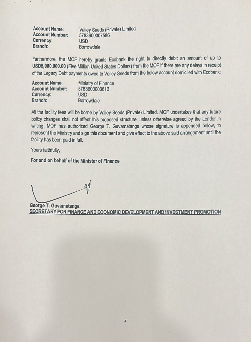 daddyhope's tweet image. RETWEET THIS FOR THE WORLD TO SEE

This is an official support letter from the Zimbabwean Ministry of Finance, dated 24 March 2025, addressed to the Managing Director of Ecobank Zimbabwe. 
It is signed by George Guvamatanga, who is the Permanent Secretary for Finance and the…