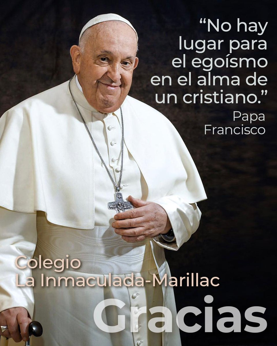 Damos gracias por la vida y el Pontificado del papa Francisco que ha sido un regalo para la Iglesia. Nos sentimos huérfanos de su humildad y ternura, y de su apertura a todos, sobre todo a los más pobres y  vulnerables. Descanse en Paz.  ✝️🙏  #colegiosHHCC #EducaciónVicenciana