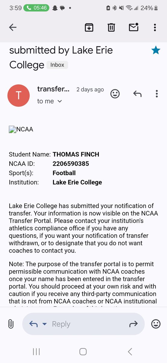 I am officially in the Transfer Portal as a Grad Transfer Long Snapper with one year of eligibility remaining. 
33 Career Starts(Juco &amp; D2)
3 Career Tackles 
Blocker &amp; coverage on punts
3.98 GPA(cumulative)
Game film will be sent upon request.