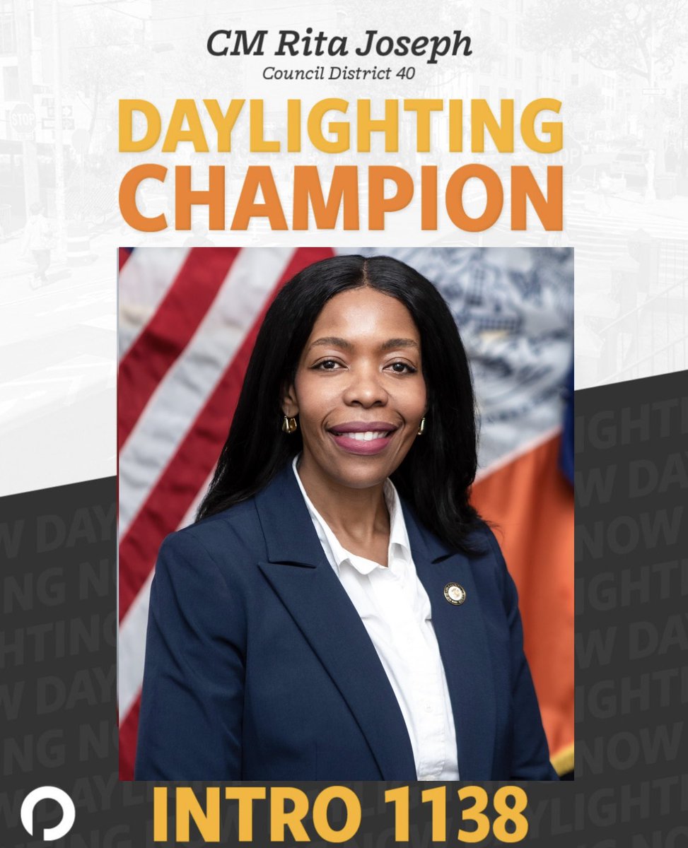 Rita C. Joseph (@cmritajoseph) on Twitter photo Universal daylighting and hardening at intersections will keep all New Yorkers safe whether they are driving, walking, or biking. I'm proud to be a #Daylighting champion! <a href="/TransAlt/">Transportation Alternatives</a> Universal daylighting and hardening at intersections will keep all New Yorkers safe whether they are driving, walking, or biking. I'm proud to be a #Daylighting champion! <a href="/TransAlt/">Transportation Alternatives</a>