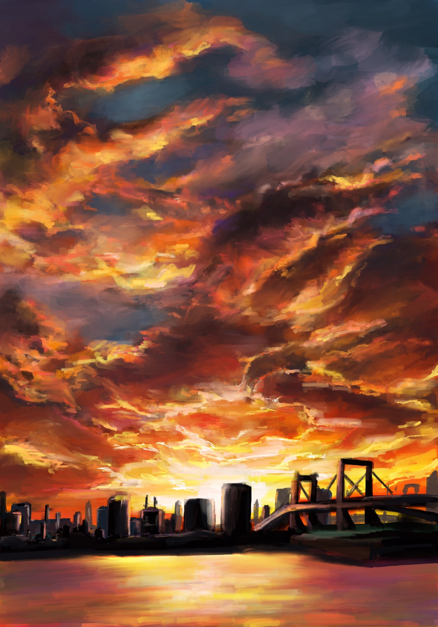 風景画　夕焼け (原画) 忘れられない綺麗すぎた夕焼け。 Sunset 2025.1 撮影📸 滋賀県