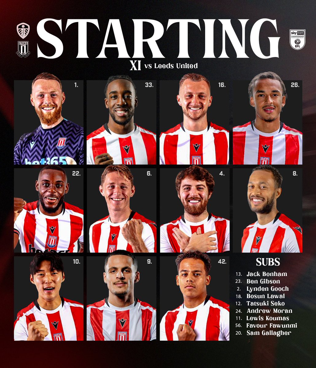 ThePottersView's tweet image. STARTING 11 🆚 Leeds United

🔺 2 changes from the Sheffield Wednesday game
🔺 Josh Wilson-Esbrand comes in at LB
🔺 Ali Al-Hamadi also replaces Sam Gallagher 

#SCFC | #Potterspundits