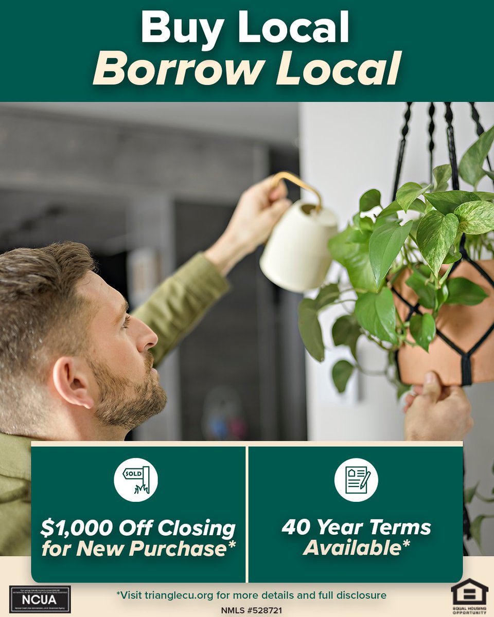 Spring for a new mortgage or refinance your current one for a lower rate! 

We truly value our community and our members, which is why we've developed our exclusive 40-year mortgage term-- a solution tailored to your needs.

Learn more and apply today: trianglecu.org/borrow/mortgag…