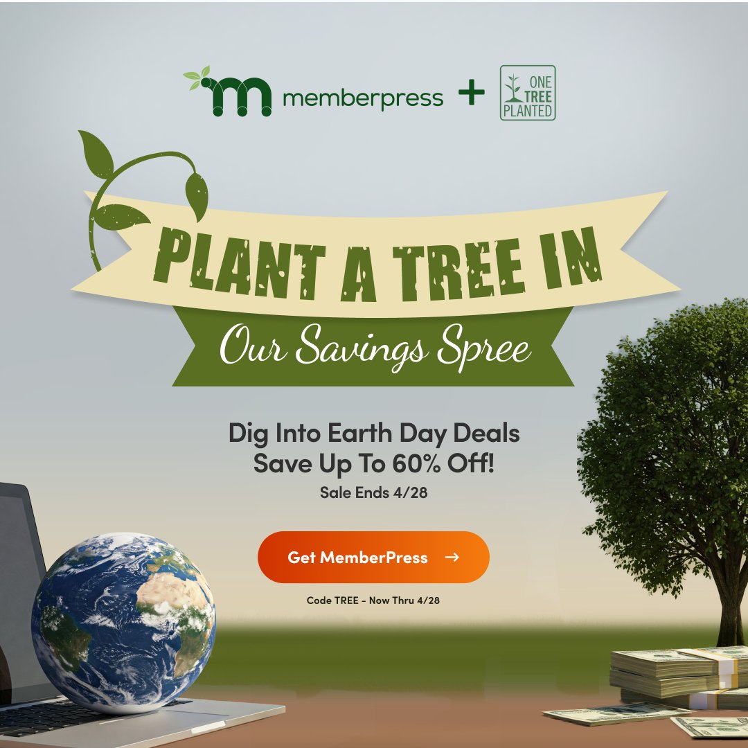 Let’s make this #EarthDay count for your site, your goals, &amp; a greener world w/ up to 60% OFF #MemberPress. Together with <a href="/onetreeplanted/">One Tree Planted</a>, we're planting a tree for every purchase, and we’d love to plant one for you 🌱

Let’s get growing 👉 memberpress.com/plans/pricing/