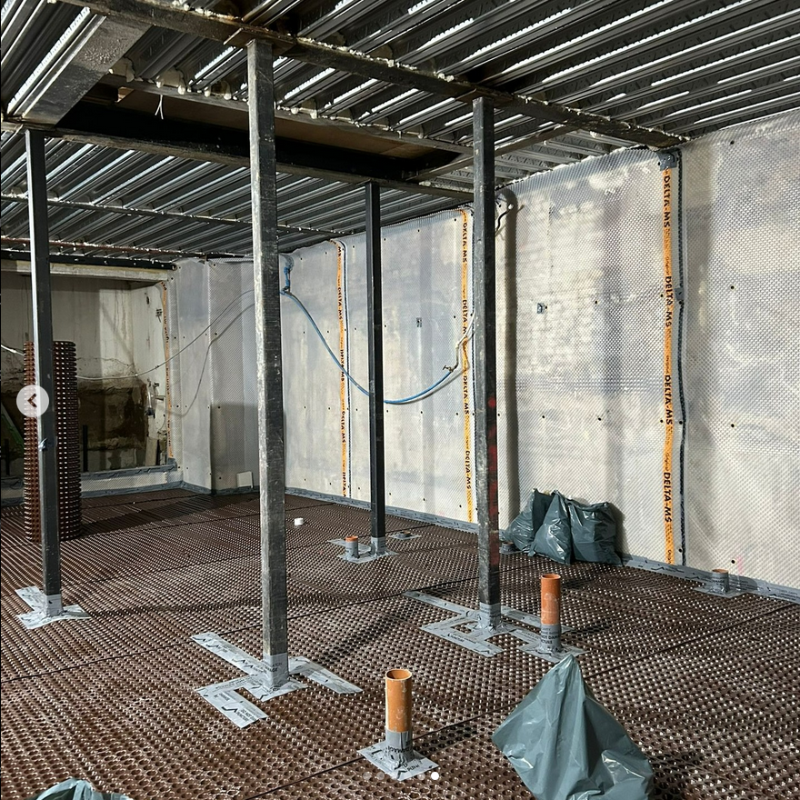 APGoochLtd's tweet photo. n Fulham again with London Structures to provide a @delta_membranes cavity drainage membrane system with Edincare ground water and foul  water drainage systems. We will be back here to install the sump pumps  in a few months.

#apgooch #londonstructures #basementwaterproofing https://t.co/IffghSnZgB