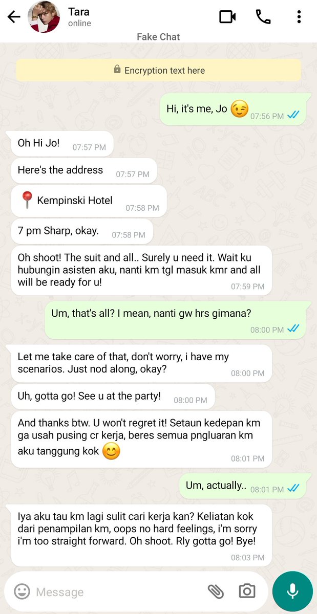 welovekv's tweet photo. Golden spoon

Jo sedang menikmati pemandangan kota kelahirannya ketika tiba - tiba seorang lelaki cantik bernama Tara, turun dari mobil mewah, meminta Jo untuk menjadi suaminya. Apartemen? Mobil? Akan ia sediakan. Asal bisa mengumumkan suaminya di pesta nanti.

#kookv #kookvau https://t.co/DQoTOiagBb